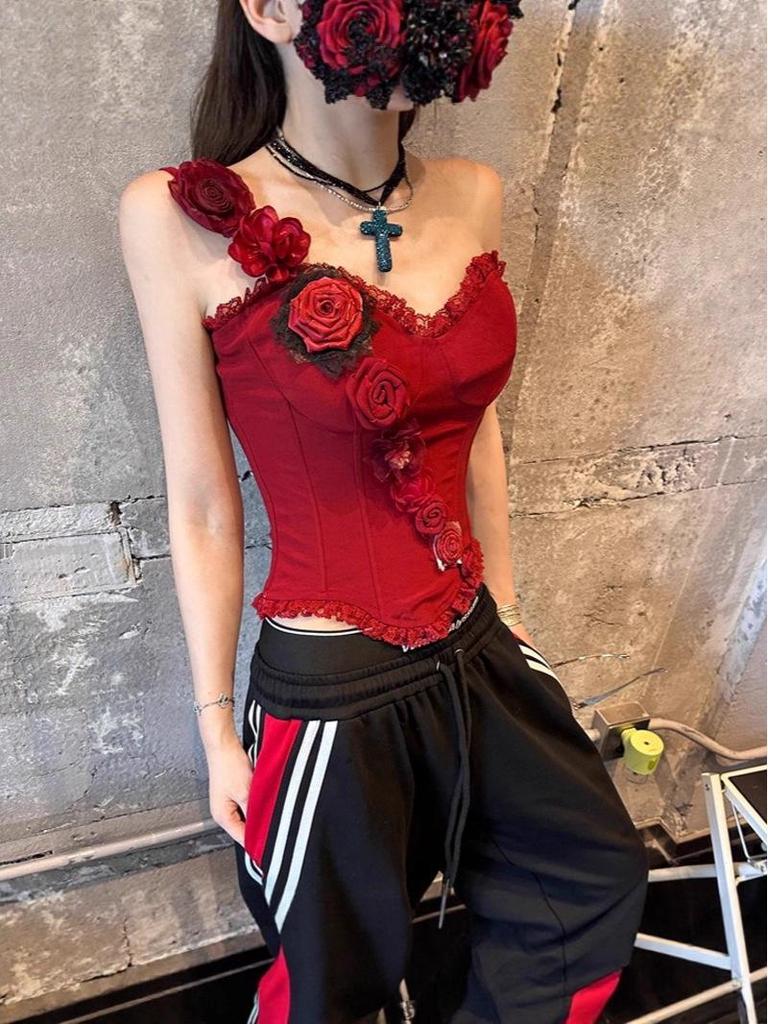 Red Fishbone Strapless Slimming Camisole - Women's Summer Style