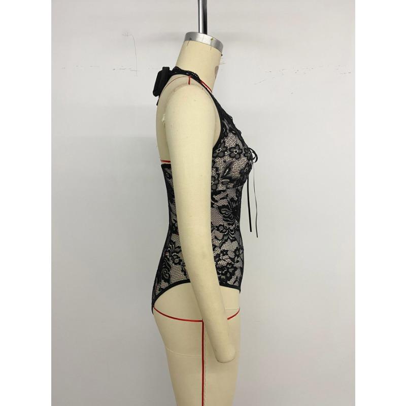 Women's New Party Club Elegant and Sexy Lace Close Fitting Hang Neck V Neck Jumpsuits