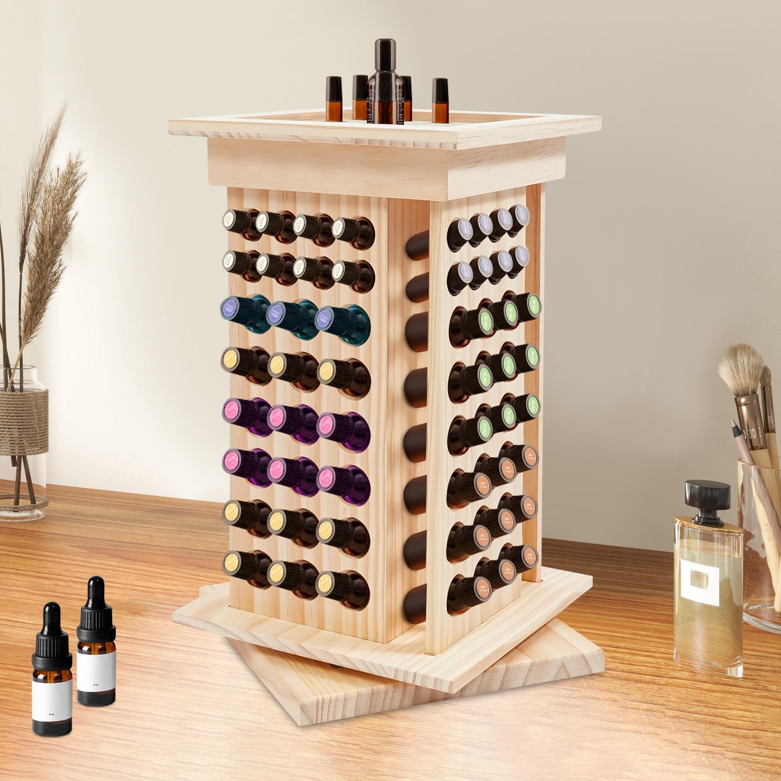 

125 Holes Solid Wood Essential Oil Bottle Rack,Wood Color Rectangular Oil Bottle Display Rack 23.5*23.5*41cm for Nail Salon