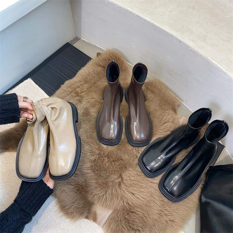 Elastic British Martin Boots Women's 2025 Autumn and Winter New Chelsea Boots Small Naked Boots Skinny Boots Fleece Short Boots