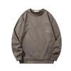 Mens Vintage Americana Suede-Look Pullover Sweatshirt Loose Fit Crewneck Casual Top