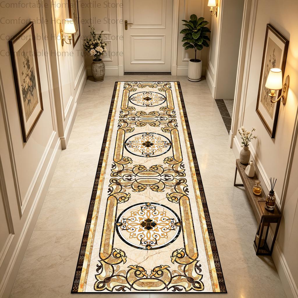 European American Style Retro Light Luxury Long Corridor Carpet Non-slip Soft Rug Runner Washable Easy Clean Living Room Mat