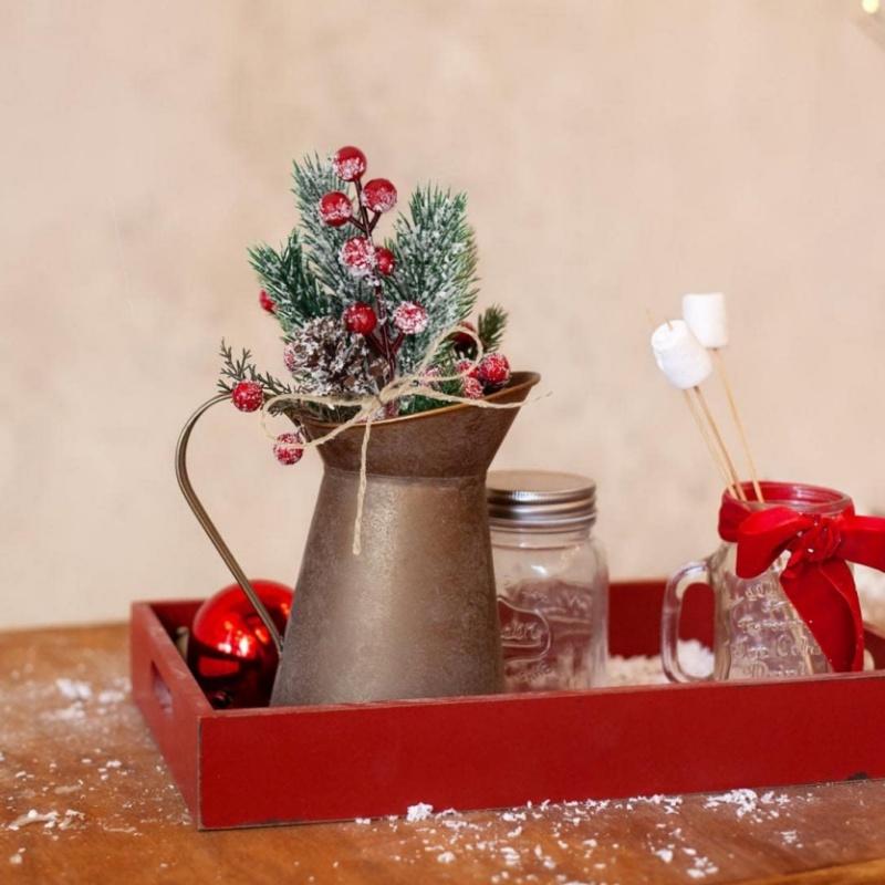 10x Artificial Christmas Picks Red Berries Stems Pine Branches Cones Xmas Decor