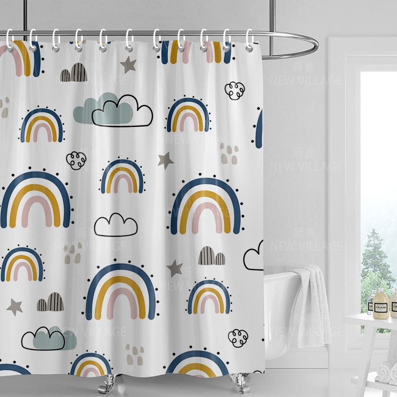 Home shower curtains bathroom Decora waterproof fabric non-slip bathmat water absorption curtain Modern nordic rainbow cute