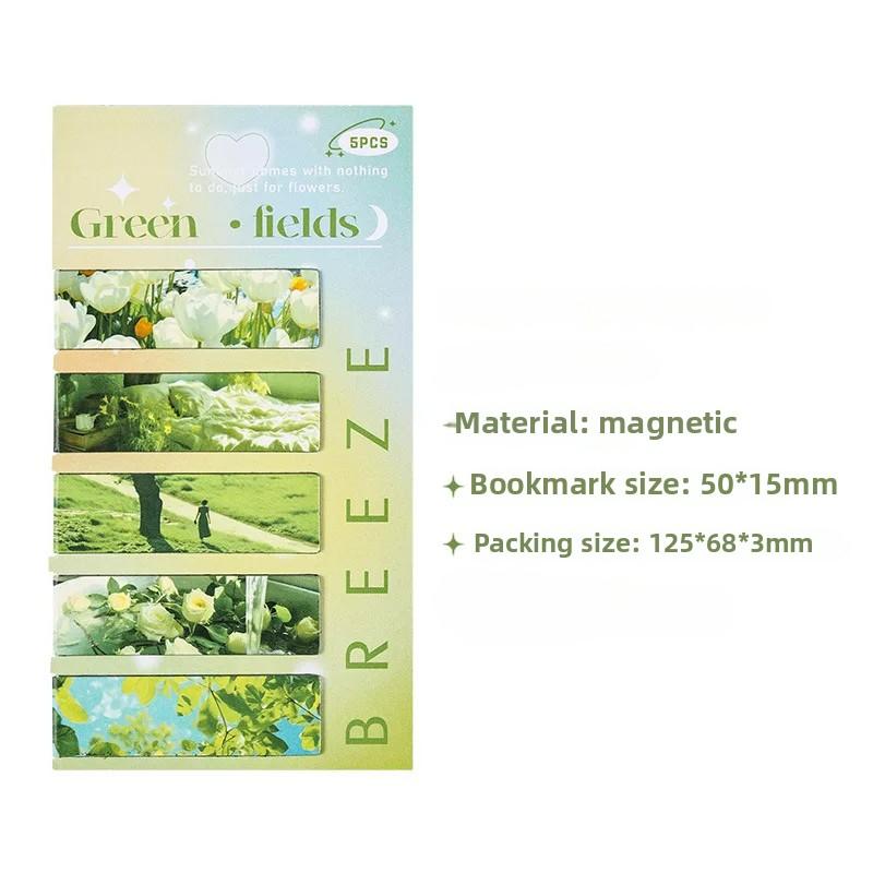 

5 шт./упак. Магнитная закладка с красивым пейзажем, облаками, простой литературный узор, закладка для чтения, школьные канцелярские принадлежности