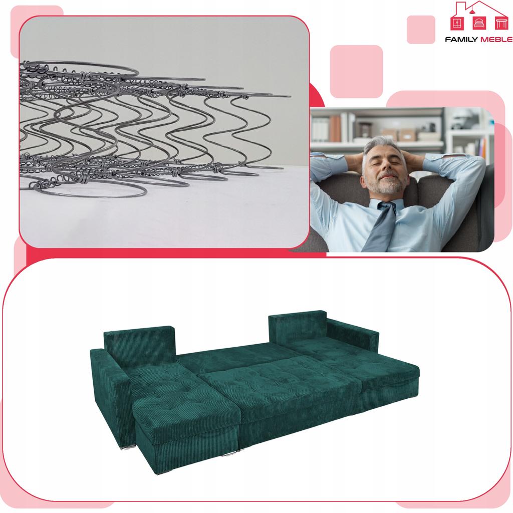 Bonito BIG Corner Sofa Bed Family Meble Corduroy Green