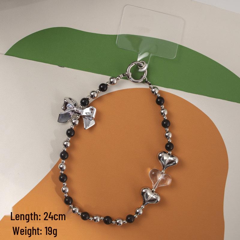 Durable Black & White Plaid Bow Wrist Strap with Buckle Chain for Phones