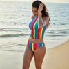Regenbogenstreifen Reißverschluss Schlitz Zweiteiliges Bikini-Set
