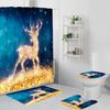 4-teiliges Badezimmer-Duschvorhang-Set Weihnachten Goldener Elch Badezimmer-Vorhang mit 12 Haken Rutschfeste Teppiche Toilettendeckelmatte Badezimmer-Trennwand
