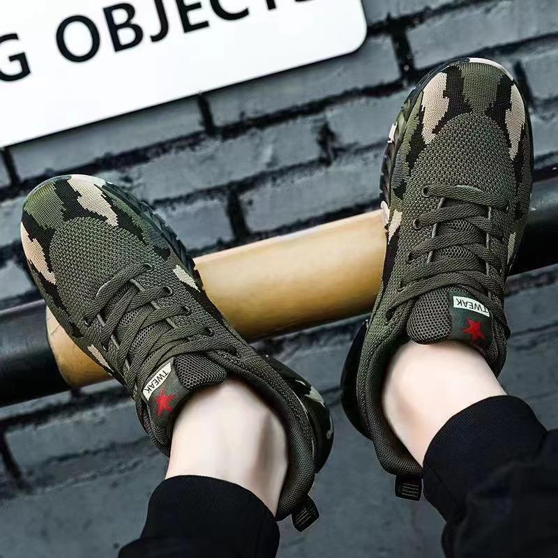 Camouflage Flyknit Sports Shoes Outdoor Mountaineering Casual Shoes Student Comfortable Training Shoes