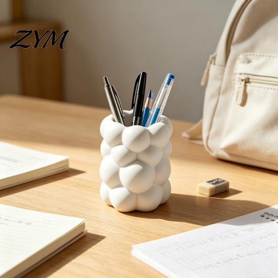 Держатель для кистей для макияжа, 3D форма облака с пузырьками, Органайзер для хранения на рабочем столе, Матовый молочный декоративный органайзер, Белая эстетика для кистей
