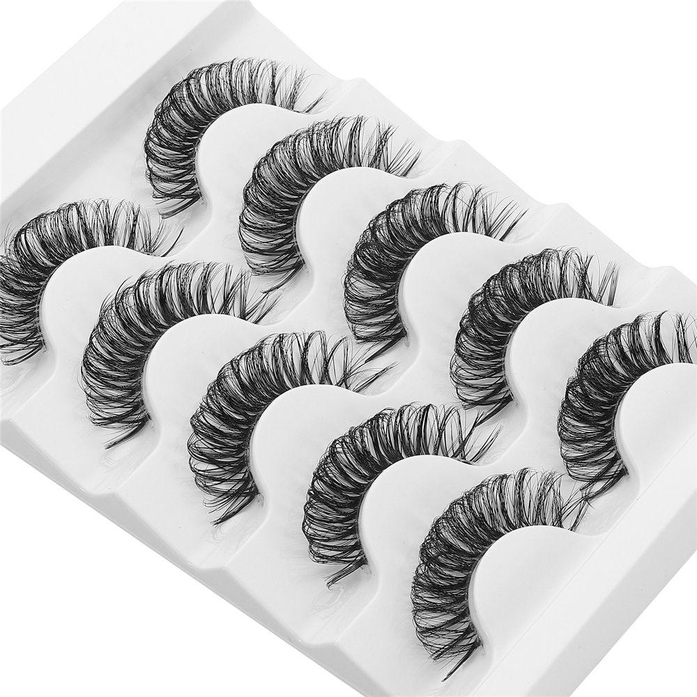 5 Pairs Natural Look Wispy Fluffy Eyelash Extension Clear Band False Eyelashes Russian Strip Lashes