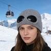 Strickmütze Einfarbig Warme Strickmütze mit Brillen-Dekor Elastisch Winddicht Wintermütze Outdoor Reisen Radfahren Tägliches Tragen