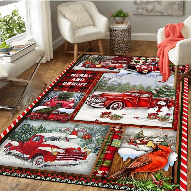 Christmas Santa Claus Carpet Large Area Rugs Anti-slip Soft Mat for Living Room Bedroom Hallway Balcony Decor