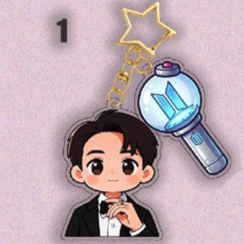 BTS Cartoon Suit Acrylic Keychain, Bangtan Boys Cartoon Figure with Army Bomb & Star Charm, Kpop ARMY Fans Bag Pendant
