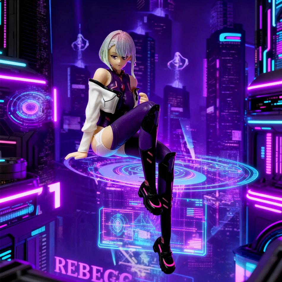 New Edgerunners Anime Figurines -Cyberpunk Style Lucy Sitting Poses | Street Samurai Desktop Model Toys, Fan Collection