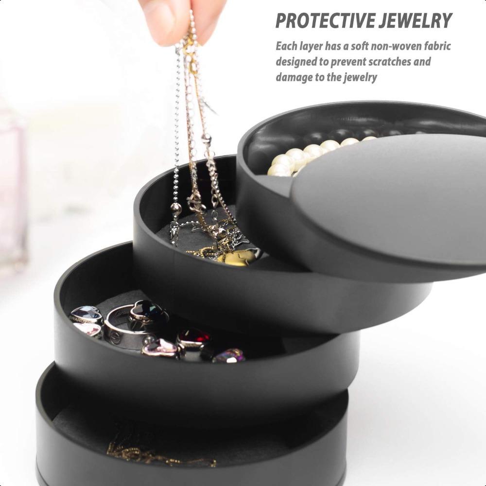 Jewelry Storage Box, Small Jewelry Box Earring Holder for Women, Jewelry Storage Box 4-Tier Rotatable Jewelry Accessories Storage Tray with Lid