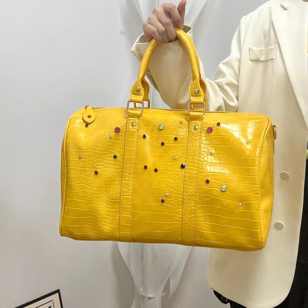 Nieuwe Casual Draagbare Reistas met Grote Capaciteit, Heren en Dames Krokodillenpatroon Kleur Diamant Enkele Schouder Crossbody Bagage Tas
