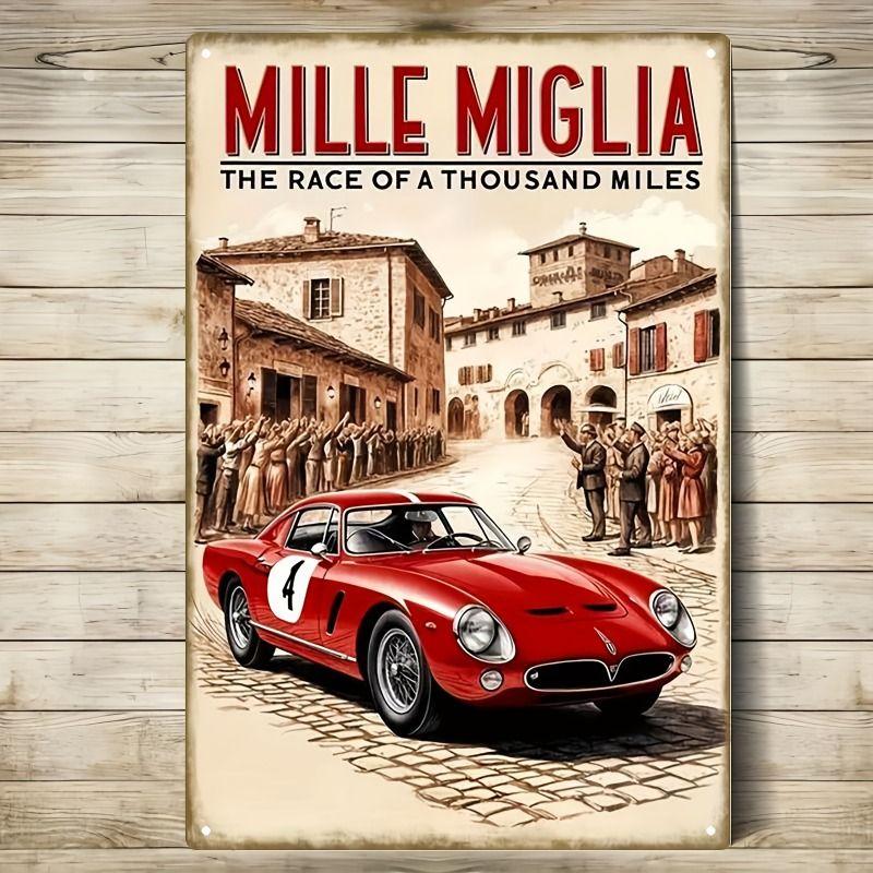 Racing Car Retro Style Metal Decorative Painting for Garage Room Decor