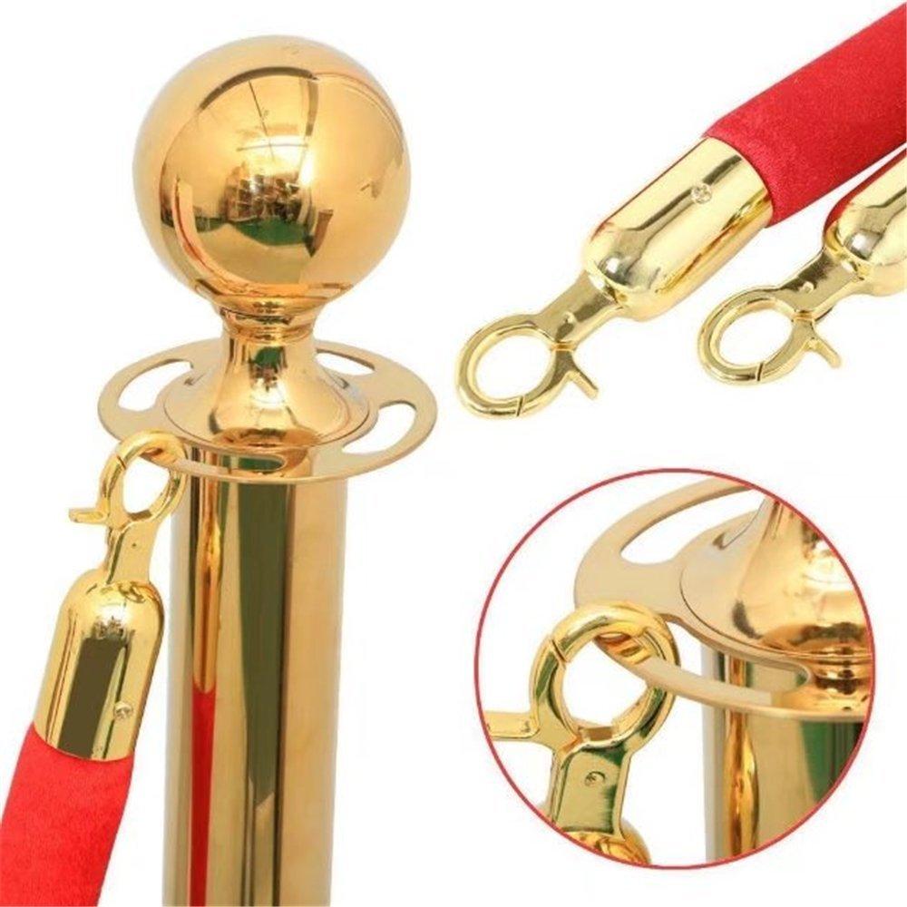 Red Velvet Stanchion Rope Crowd Control Rope Barrier with Gold Color Plated Hooks, 5 Foot