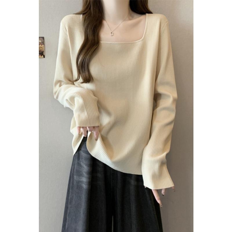

Plus Size Women s Simple Long-sleeved T-shirt Women s Pit Strip Bottoming Spring and Autumn New Design Niche Solid Color Top L абрикосовый