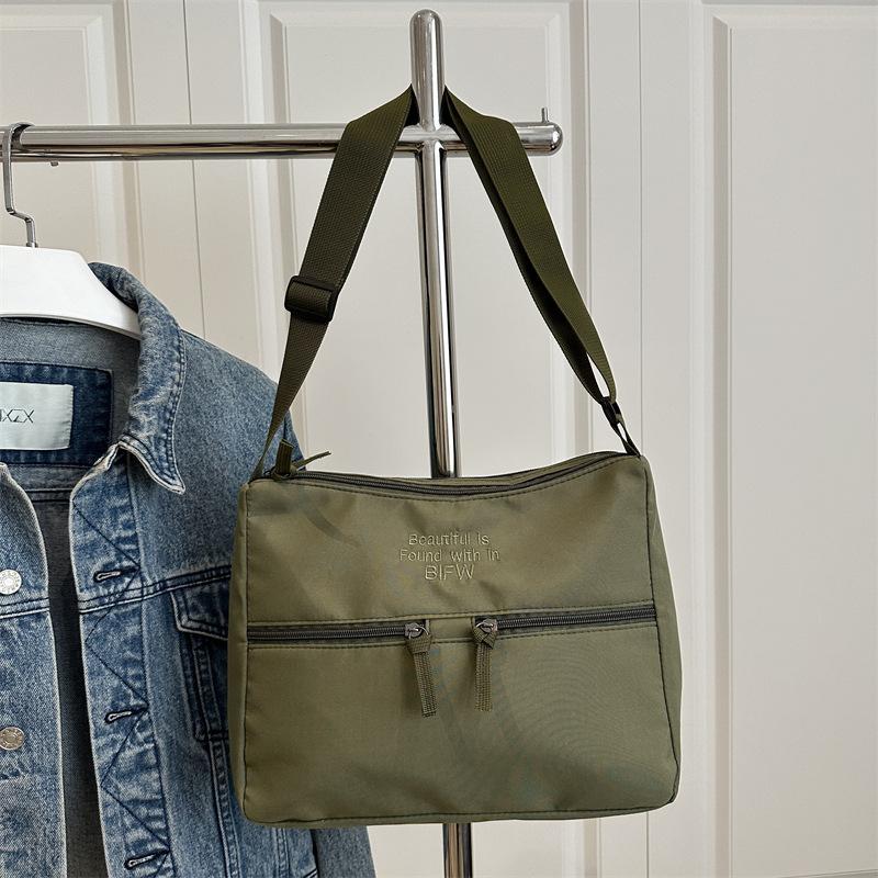 2025 spring new casual light cloth bag Japanese style solid color simple letter shoulder bag crossbody high value