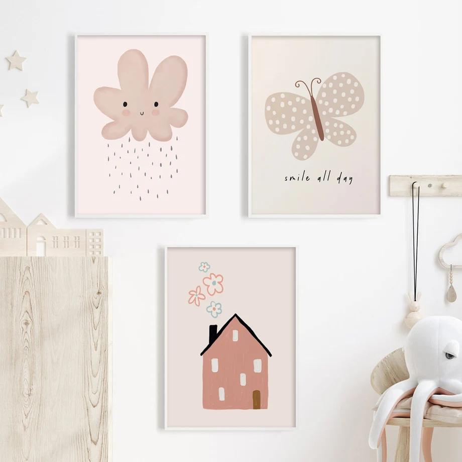 Kawaii Goose Leopard Bear Cherry Butterfly Wall Art Canvas Painting Nordic Posters And Prints Wall Pictures Baby Kids Room Decor