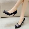 Fashion French Pointed Toe Rhinestone Heels Women's Fall New Shallow Slip-on Stiletto Plus-Size Professional Single Shoes