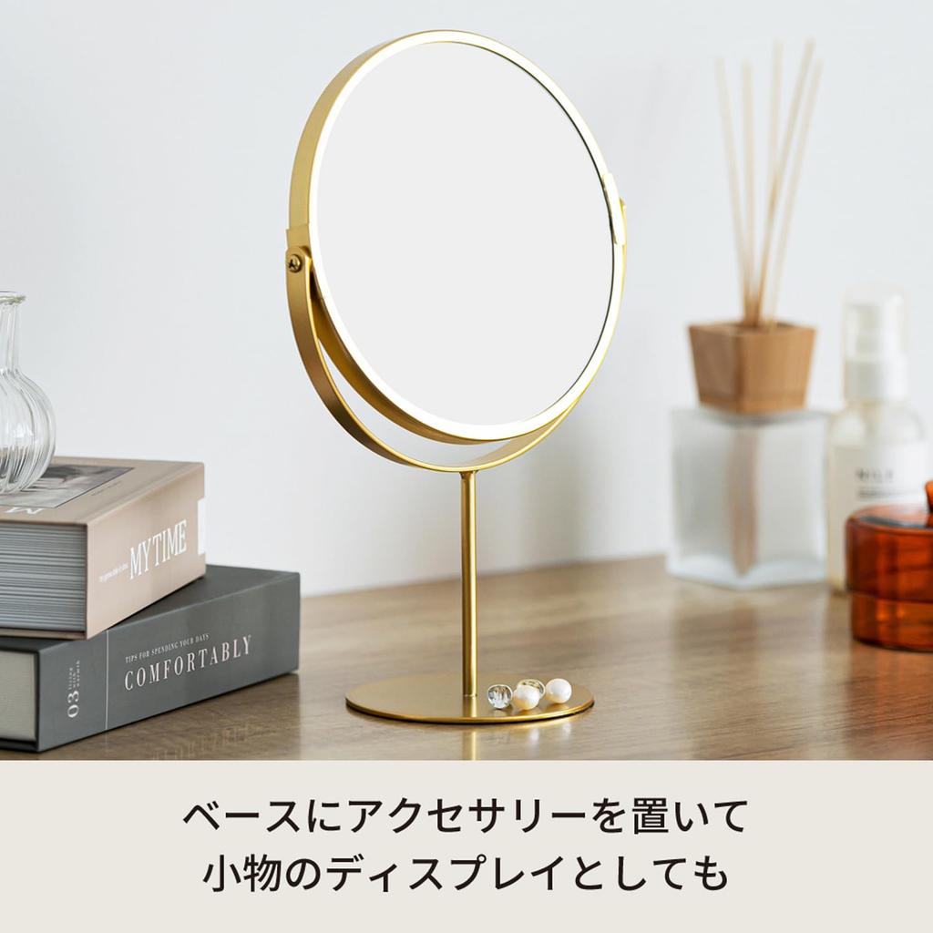 Nagai Kosan 3x Tabletop Mirror H Reno Makeup Mirror Width 18cm X Height 27cm Gold Angle Adjustable Round Shape NK-287