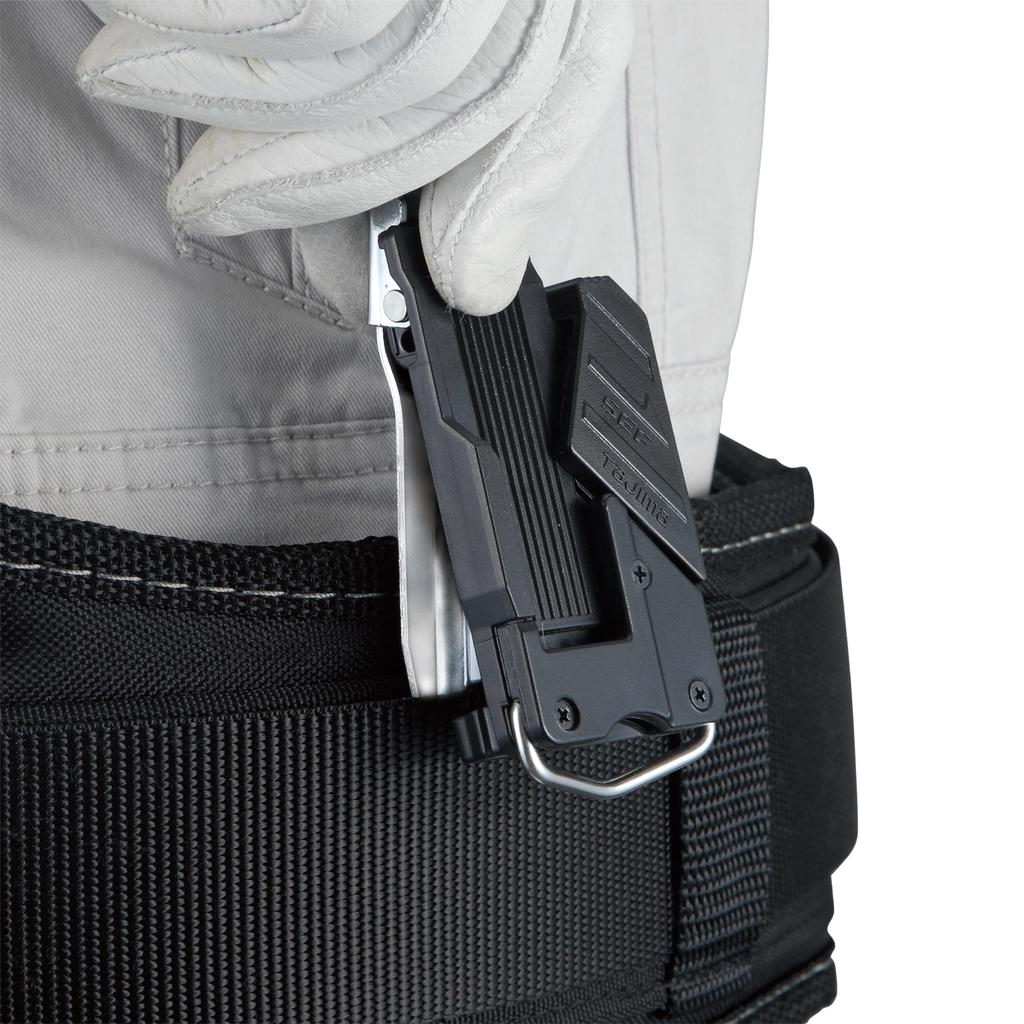 Tajima Safety System Safety Holder for Work Clip Right Can be attached to workwear pockets or tool belt Features a locking mechanism to prevent
