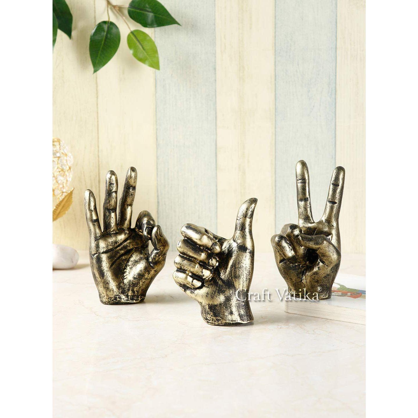 

Hand Sign Gesture Showpiece Statue Finger Sculpture Home Office Desk Living Room Table Decor Decorative Gift Item (Pack of 3).