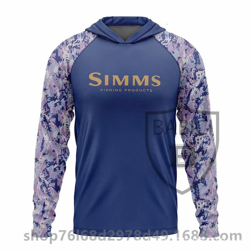 Simms camouflage fishing suit UPF50 long-sleeved T-shirt hoodie quick-drying breathable sunscreen summer men's sea fishing suit