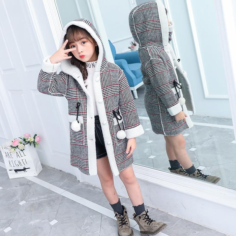 Mädchen-Schottenmantel 2023 Herbst/Winter Kindermode Wollmantel