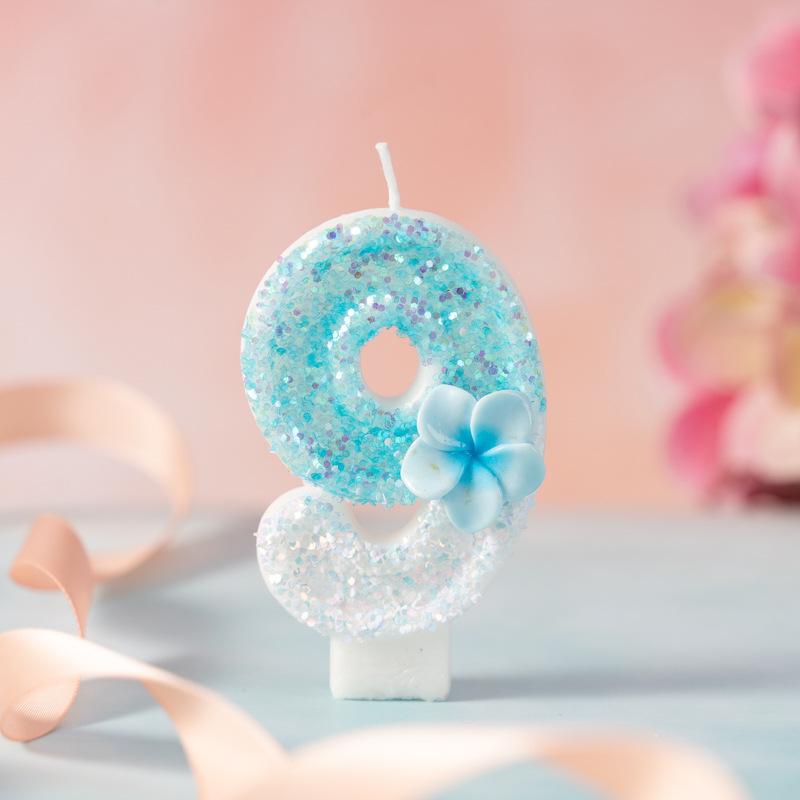 Creative Numbers Birthday Party Day Candles First Year Blue Cute Flowers Cake Decorations