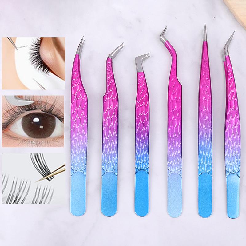 Tweezers For Eyelash Extension Colorful Stainless Steel Superhard Tweezers High Precision Anti-Static Makeup Tweezers