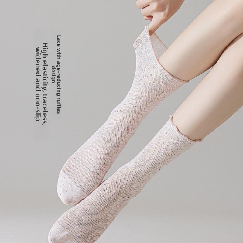 5 Pairs of Female Spring and Summer Thin Agaric Lace Sweat Absorbing Breathable Boneless Long Tube Pile Socks