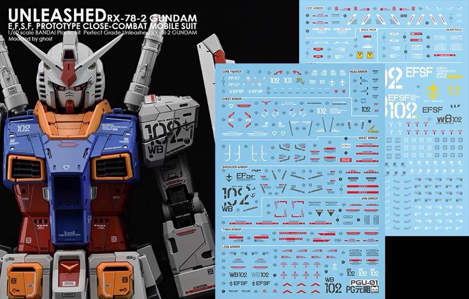 

Fluorescent HG RG MG PG RE HiRM Robot MS Detail-Up Water-Transfer Decals (PG UNLEASHED 160 RX-78-2 Gundam Gwork Version)