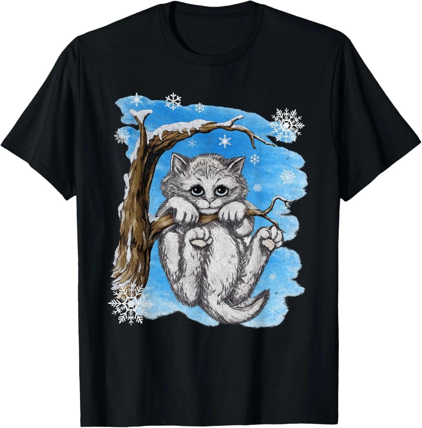 Hang in There Baby Cat in Snow T-Shirt 3XL