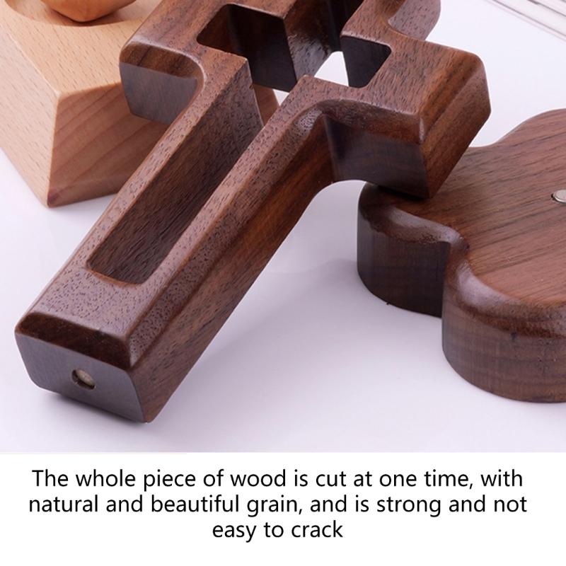 Church Altar Crucifix Statue Walnut Wood Hollow Standing Crosses Ornament with Magnetic Base for Easters Ceremony Decors