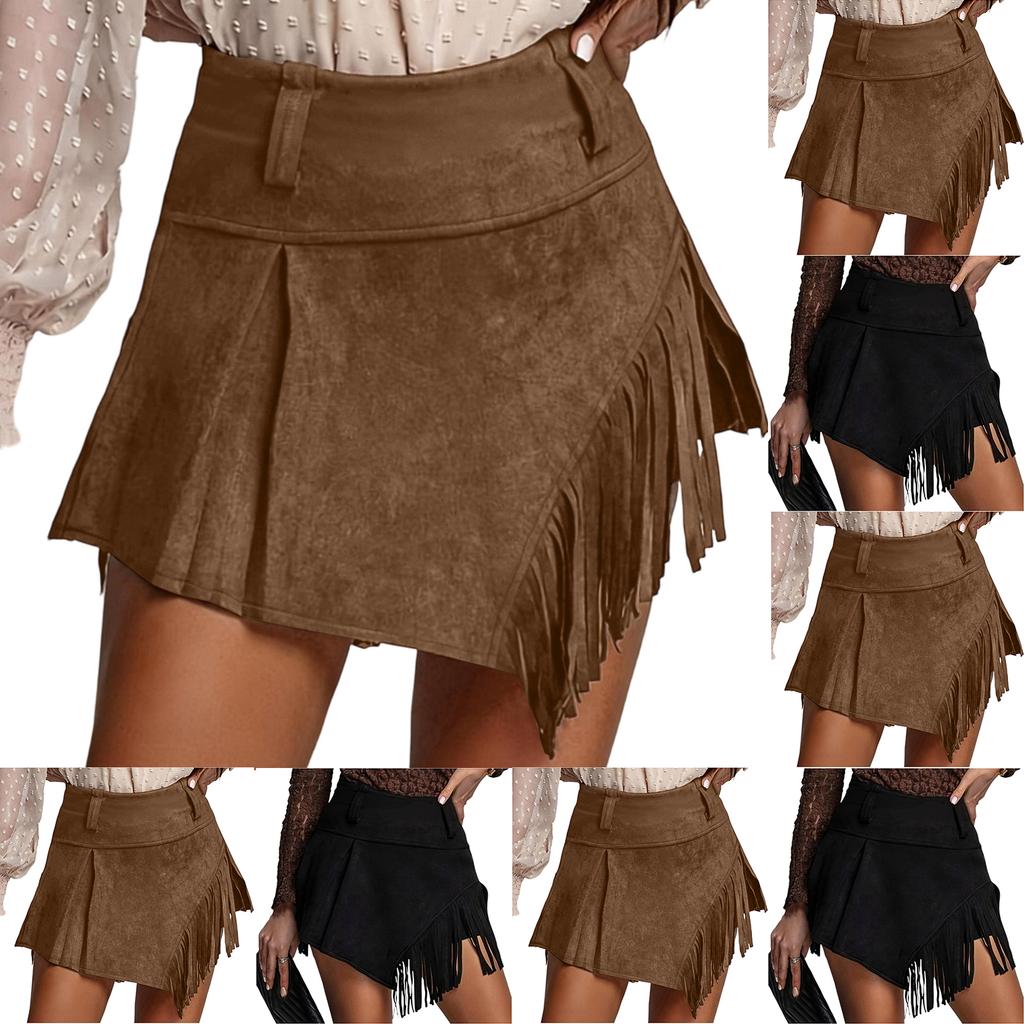Dame Retro Semsket Inspirert Skjørtbukser med Frynser Ujevne Shorts