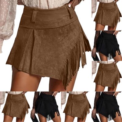 Women's Retro Suede Inspired Fringed Skirt Pants Irregular Shorts