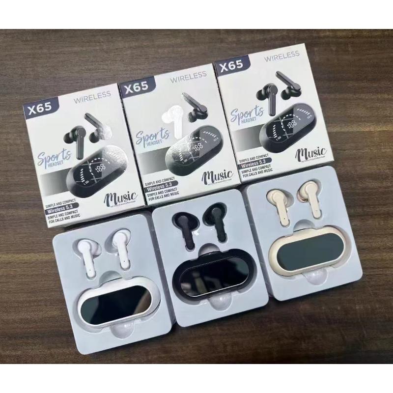 Hot-selling X65 wireless in-ear Bluetooth headset TWS mirror digital display super long battery life e-sports game headset