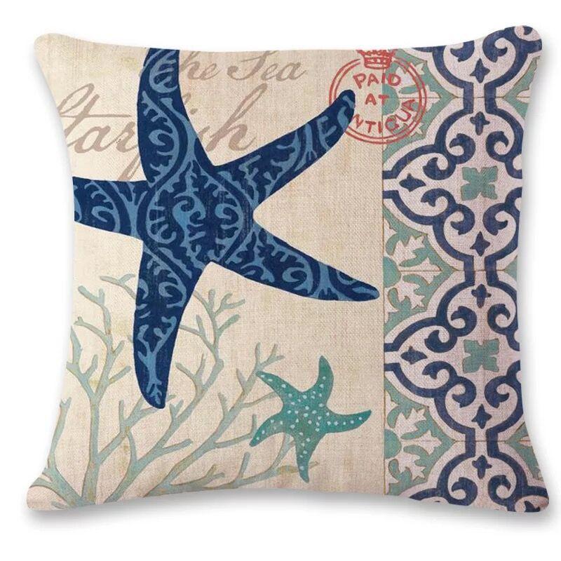 Marine Creatures Sea Horse Turtle Whale Octopus Linen Cushion Cover Pillow Cover