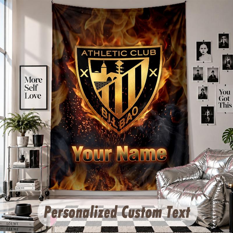 Custom Tapestry Wall Hanging, Athletic Bilbao FC Personalized Name Text Home Wall Decor