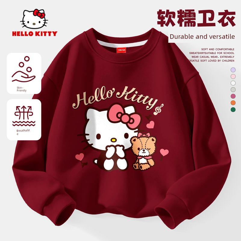 Hello Kitty Girls' Fleece Sweatshirt Red 2025 New Stylish Big Kids Children's Zodiac Year Top Trendy