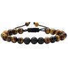 Pulseira Tecida Masculina Olho de Tigre e Pedra Vulcânica - Presente de Joia Feito à Mão, Contas de Ágata Negra de 8mm