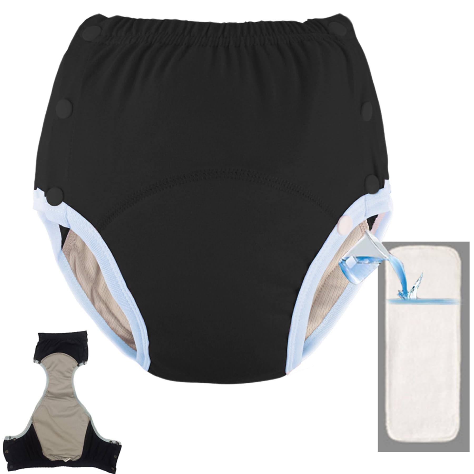 

KUMUROETA Подгузник для взрослых от недержания, регулируемый, легко надевать и снимать, чехол для подгузника для взрослых и XL, непромокаемый, размер, быстросохнущий, чёрный