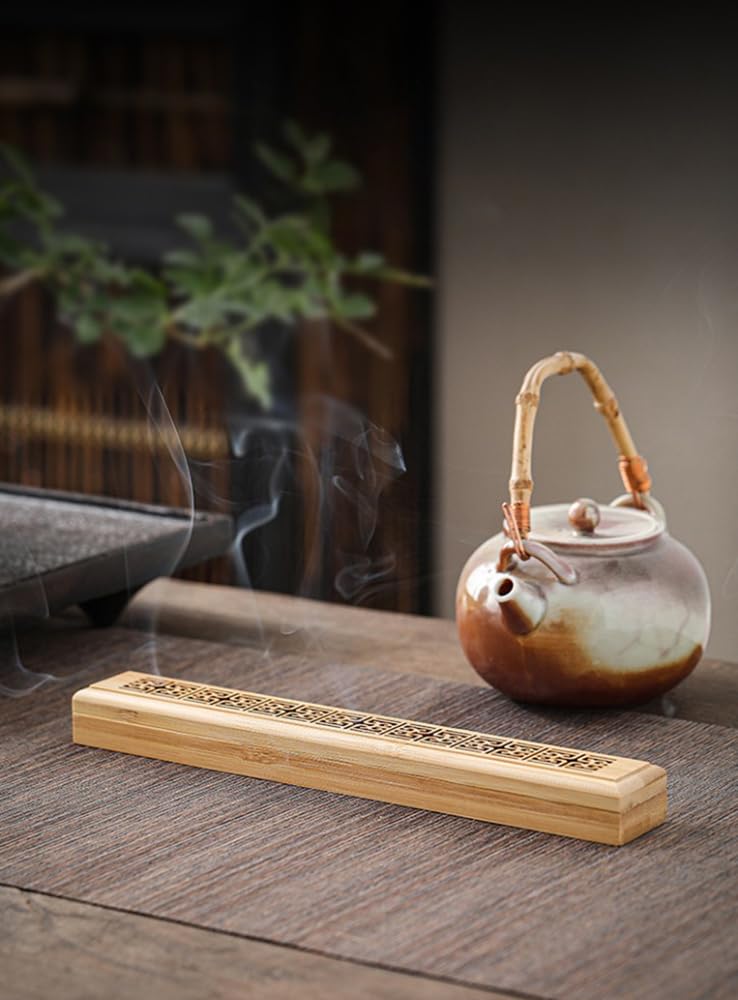 Cedar Eight Horizontal Incense Holder, Stylish Japanese Retro Style, Cute Interior Decor, Incense Stick Holder (Wave Pattern)