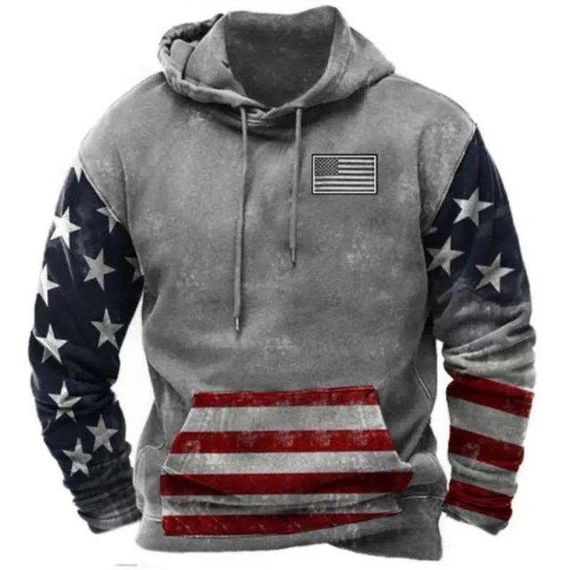 Felpa con cappuccio da uomo USA. Grafica con bandiera Top vintage Felpa con cappuccio da uomo Abiti oversize Pullover Felpa con cappuccio ampia da strada casual