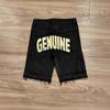 High Street Hip Hop Rhinestone Cross Straight Denim Knee Length Shorts